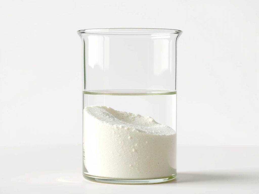 Proszek kreatyny rozpuszczający się w czystej wodzie w szkle laboratoryjnym